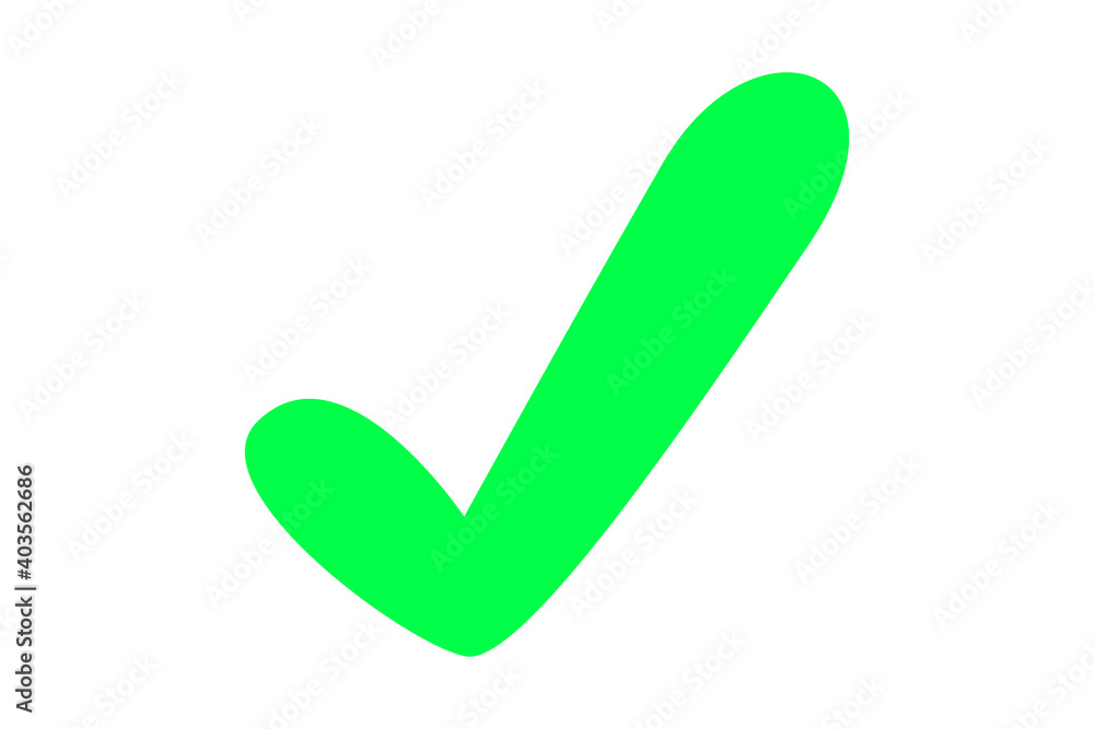 A green tick. Flat icon for any project. Done mark, agreement sing. A green tick. Flat icon for any project. Done mark, agreement sing.