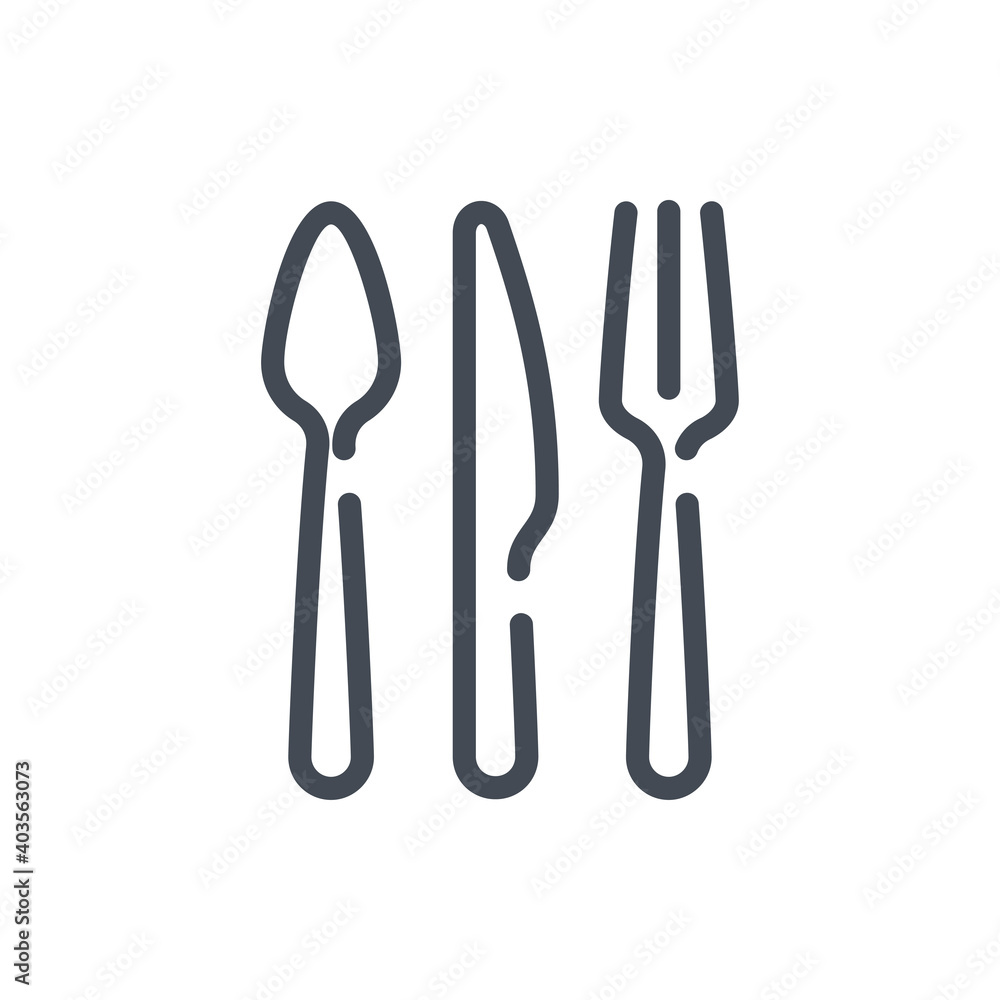 Spoon, Knife and Fork line icon. Cutlery and Tableware vector outline sign. Spoon, Knife and Fork line icon. Cutlery and Tableware vector outline sign.