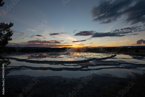 Reflection of Great Fountain Geyser at Sunset, Yellowstone National Park