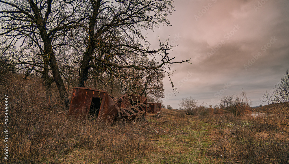 Winter moring among fields