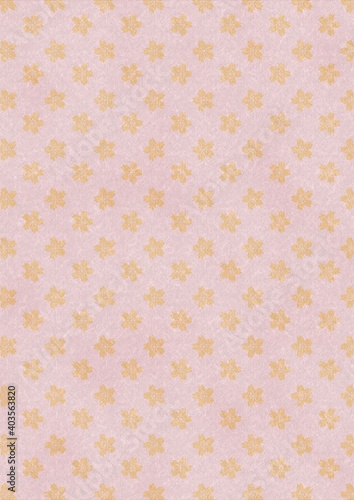 金の桜模様のあるピンク色の背景デザイン、和紙テクスチャー