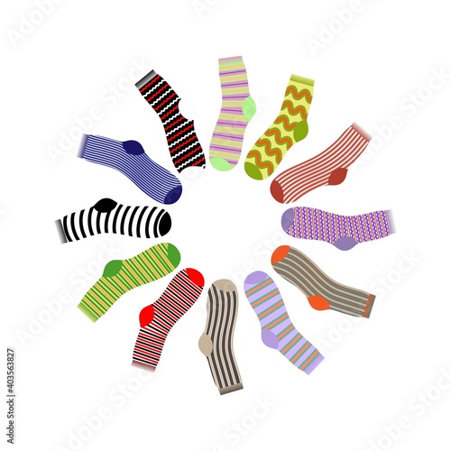 A set of multi-colored socks.