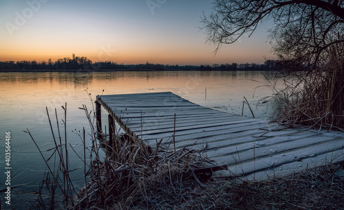 Winter sunrise on river