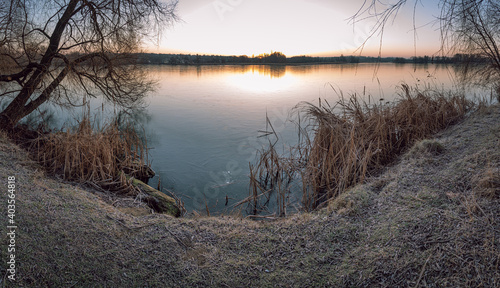 Winter sunrise on river