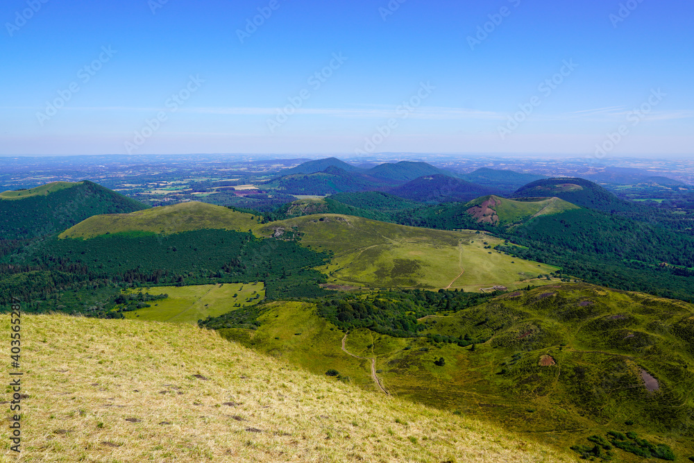 panorama of old mountain Puy de Dome french volcano in Auvergne france