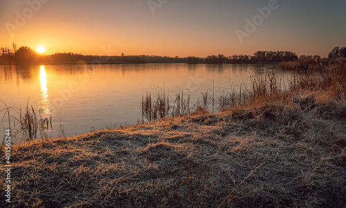 Winter sunrise on river