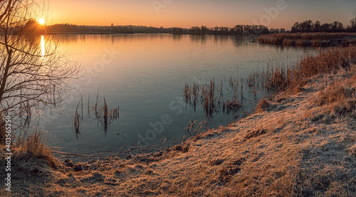 Winter sunrise on river