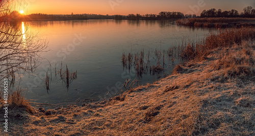 Winter sunrise on river