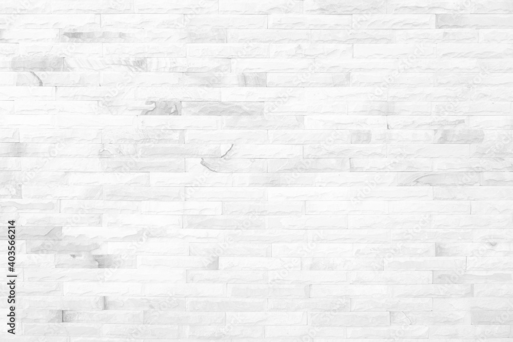 Fototapeta premium White grunge brick wall texture background for stone tile block painted in grey light color wallpaper modern interior and exterior and room backdrop design