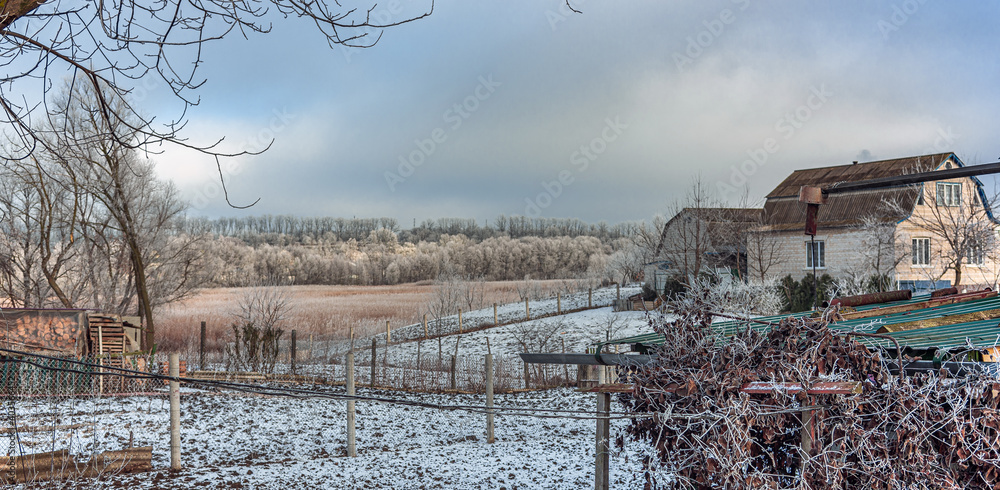 Winter moring among fields