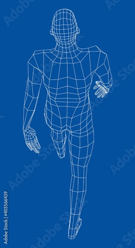 Wireframe walking man. Vector