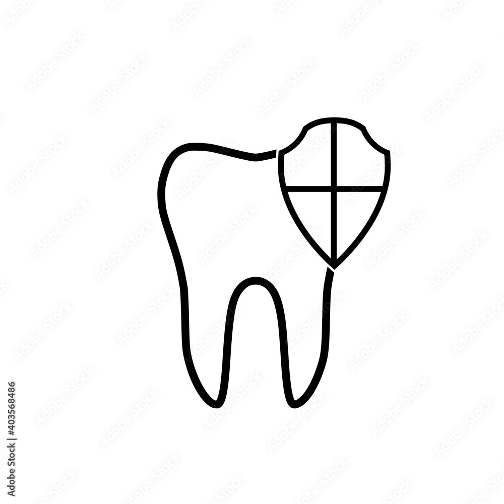 Shield with a tooth icon. Dentistry logo isolated on white background Shield with a tooth icon. Dentistry logo isolated on white background