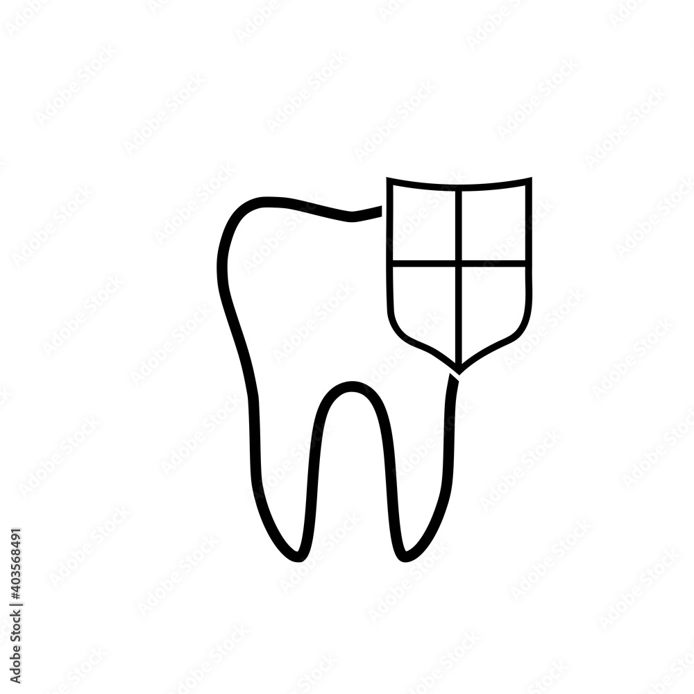 Shield with a tooth icon. Dentistry logo isolated on white background Shield with a tooth icon. Dentistry logo isolated on white background
