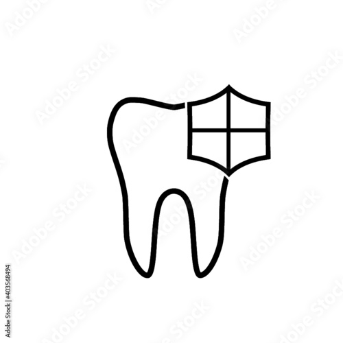 Shield with a tooth icon. Dentistry logo isolated on white background