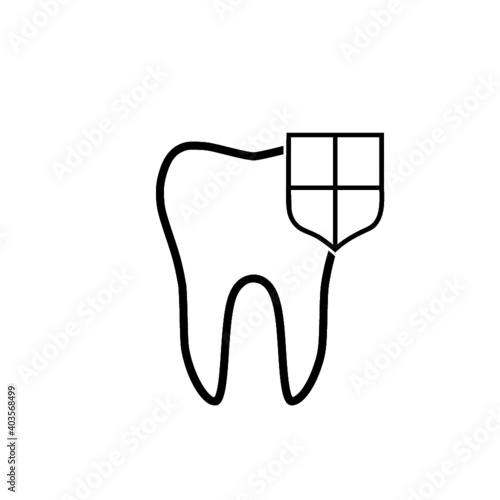 Shield with a tooth icon. Dentistry logo isolated on white background