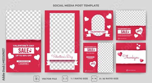 Set of Editable square banners design. Valentine's day sale banner design with love decoration and photo collage. Suitable for social media feed, story, banner, and web. Flat design vector isolated.