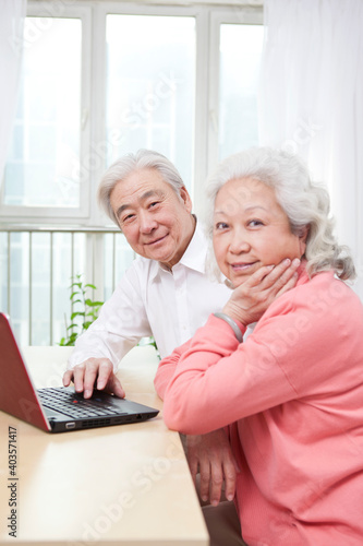 The happy old couple are using laptops © eastfenceimage