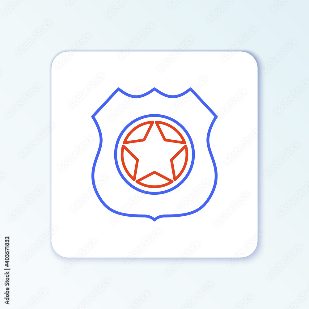 Line Police badge icon isolated on white background. Sheriff badge sign. Colorful outline concept. Vector. Line Police badge icon isolated on white background. Sheriff badge sign. Colorful outline concept. Vector.