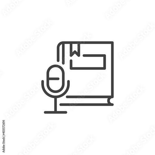 Audio book line icon. linear style sign for mobile concept and web design. Book and microphone outline vector icon. Symbol, logo illustration. Vector graphics