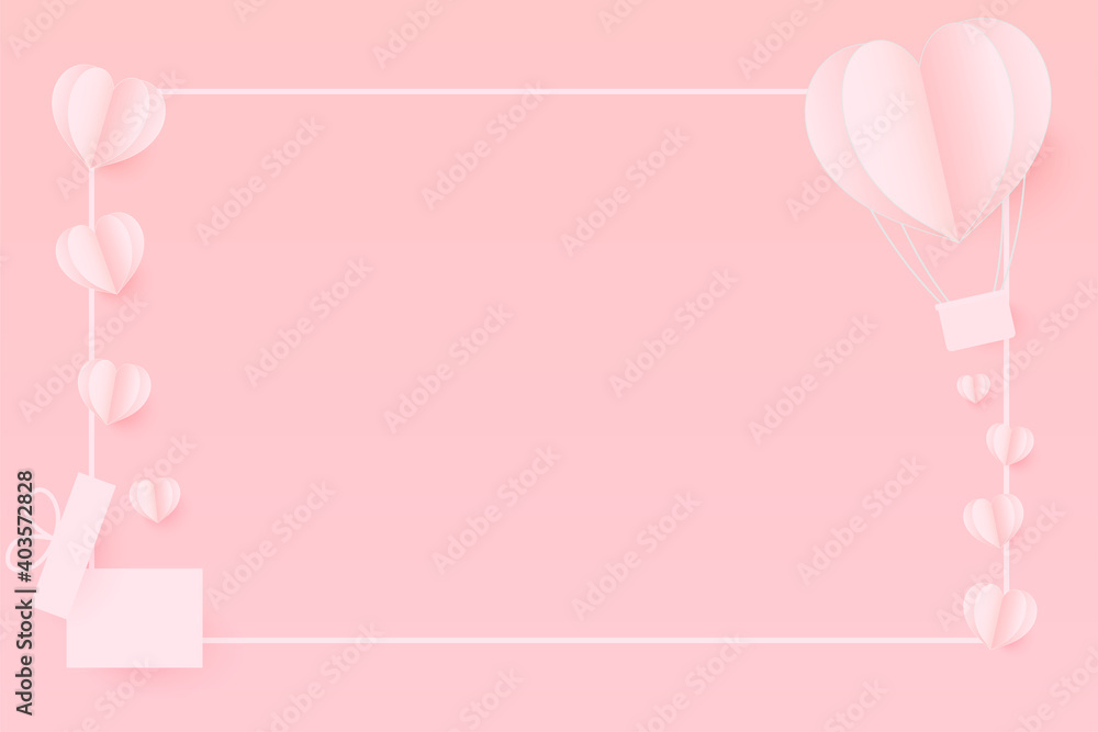 Paper Hearts out of the gift box with copy space . Paper Heart flying on pink background. Vector Illustration, Mother's Day, Valentine's Day