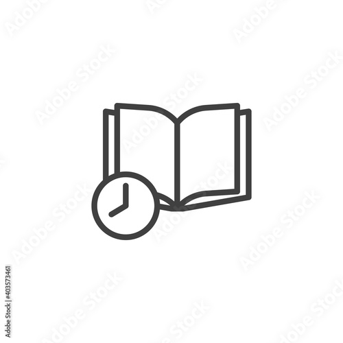Book reading time line icon. linear style sign for mobile concept and web design. Book and clock outline vector icon. Symbol, logo illustration. Vector graphics