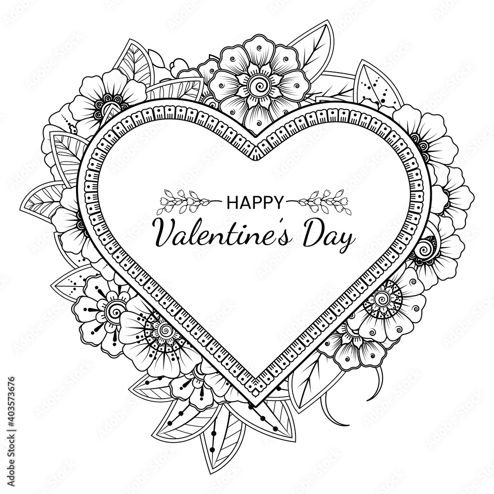 Hand drawn valentines day greeting card or banner with mehndi flower. decoration in ethnic oriental, doodle ornament. outline hand draw illustration. Hand drawn valentines day greeting card or banner with mehndi flower. decoration in ethnic oriental, doodle ornament. outline hand draw illustration.