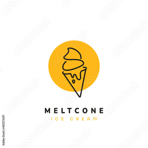 Melting cone ice cream logo modern sophisticated ice cream shop logo in simple style monoline icon