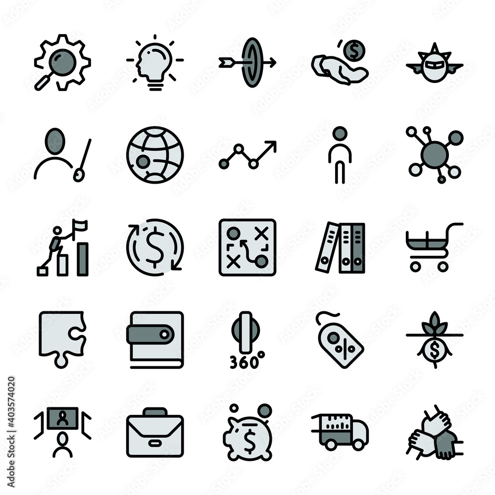 Obraz premium The icon business marketing design outline with dark gray color tone. vector infographic.