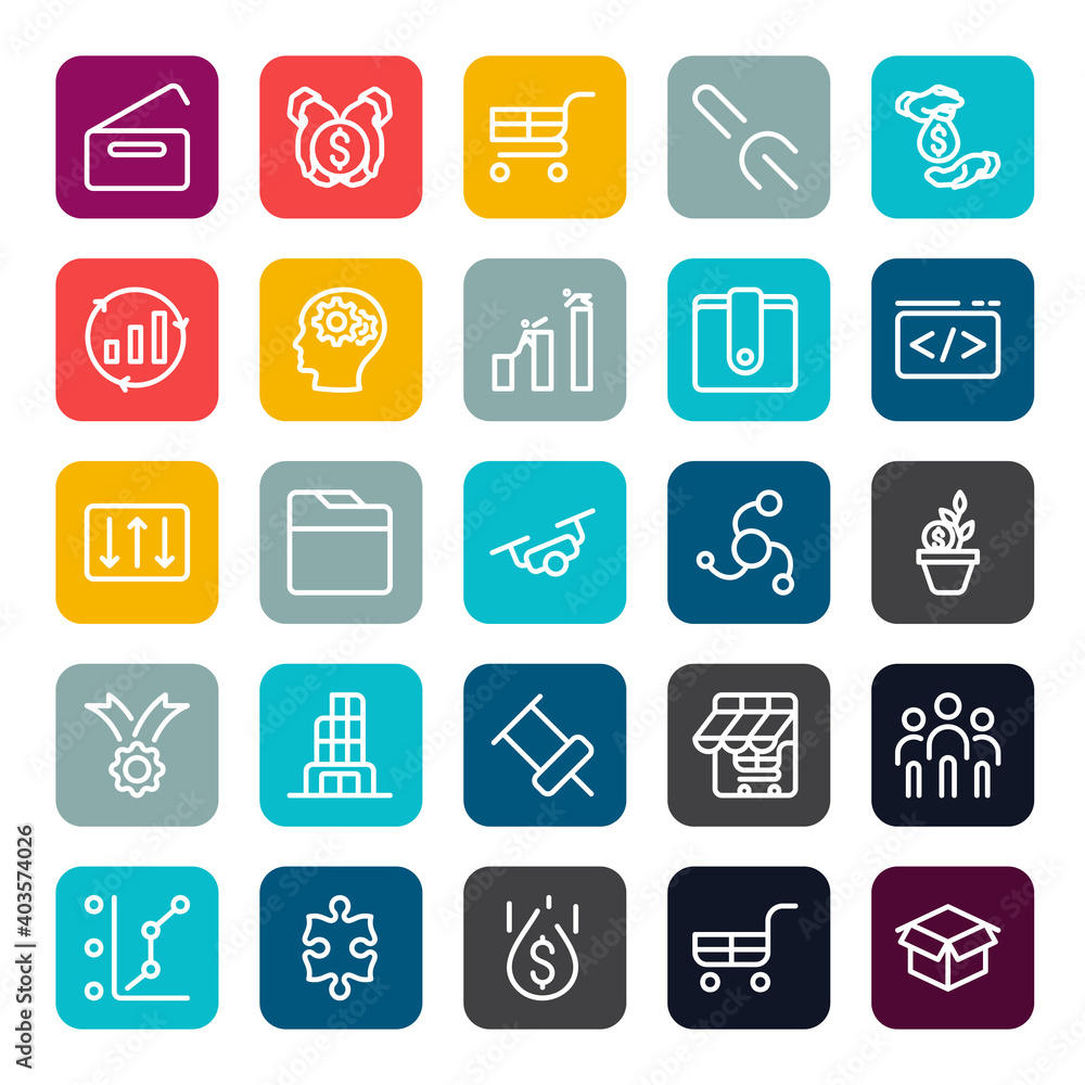 The icon design can use with business marketing online or financial such as investment benefit or return with outline lineal on square color shape. vector infographic. The icon design can use with business marketing online or financial such as investment benefit or return with outline lineal on square color shape. vector infographic.
