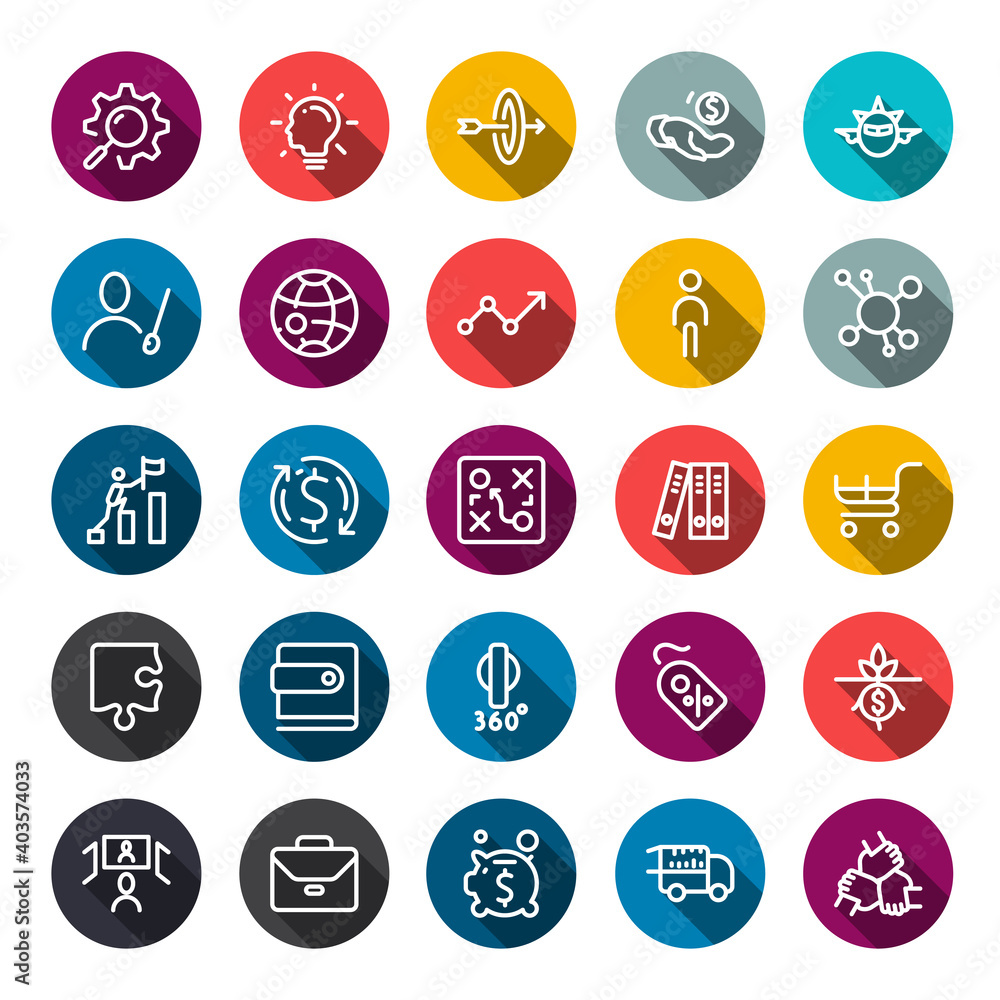 The icon design can use with business marketing online or financial such as investment benefit or return with outline lineal on circle color shape and long shadow. vector infographic.