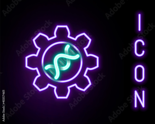 Glowing neon line Genetic engineering icon isolated on black background. DNA analysis, genetics testing, cloning, paternity testing. Colorful outline concept. Vector.