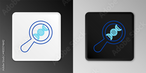 Line DNA research, search icon isolated on grey background. Magnifying glass and dna chain. Genetic engineering, cloning, paternity testing. Colorful outline concept. Vector.