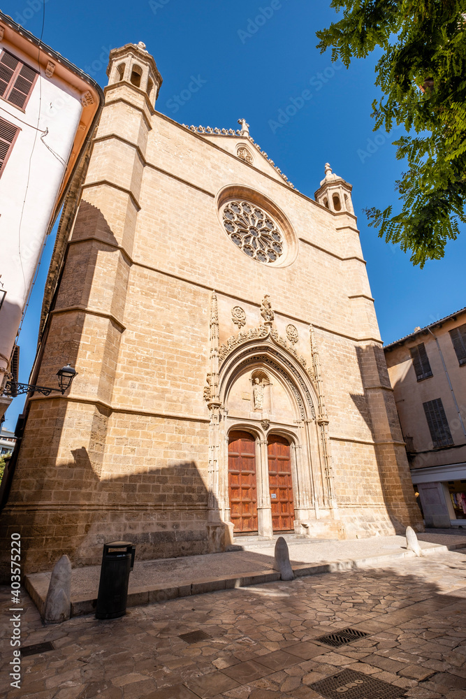 facade of the church of Sant Nicolau, Mallorca, Balearic Islands, Spain