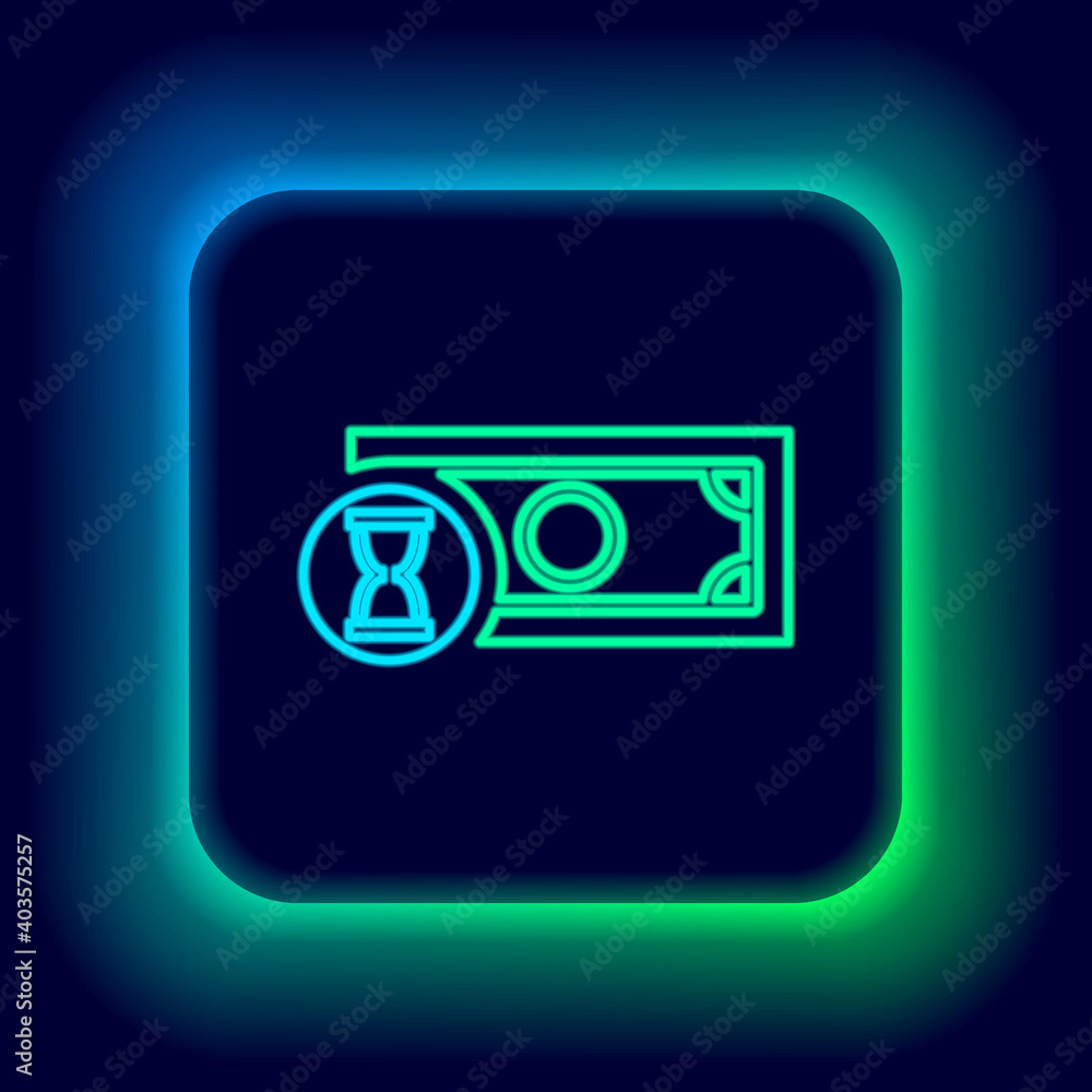 Glowing neon line Fast payments icon isolated on black background. Fast money transfer payment. Financial services, fast loan, time is money, cash back concept. Colorful outline concept. Vector. Glowing neon line Fast payments icon isolated on black background. Fast money transfer payment. Financial services, fast loan, time is money, cash back concept. Colorful outline concept. Vector.
