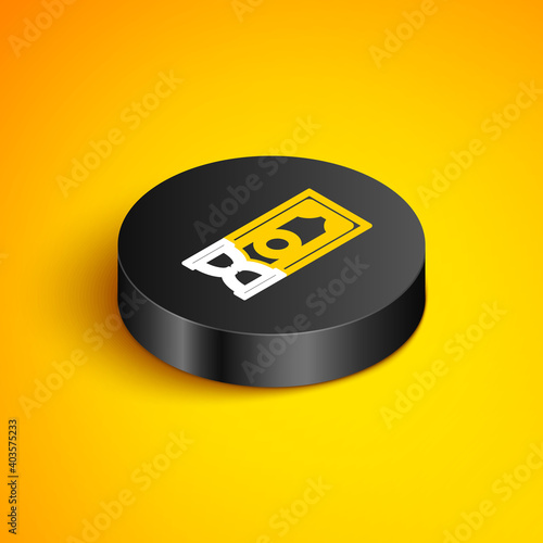 Isometric line Fast payments icon isolated on yellow background. Fast money transfer payment. Financial services, fast loan, time is money, cash back concept. Black circle button. Vector.
