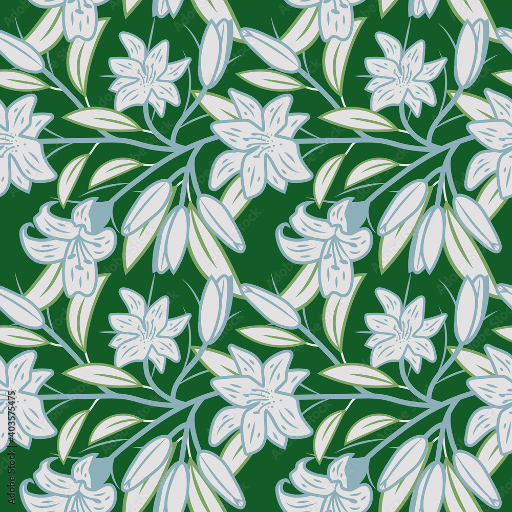 Naklejka premium White lilies on green background