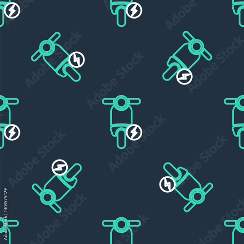 Line Electric scooter icon isolated seamless pattern on black background. Vector.