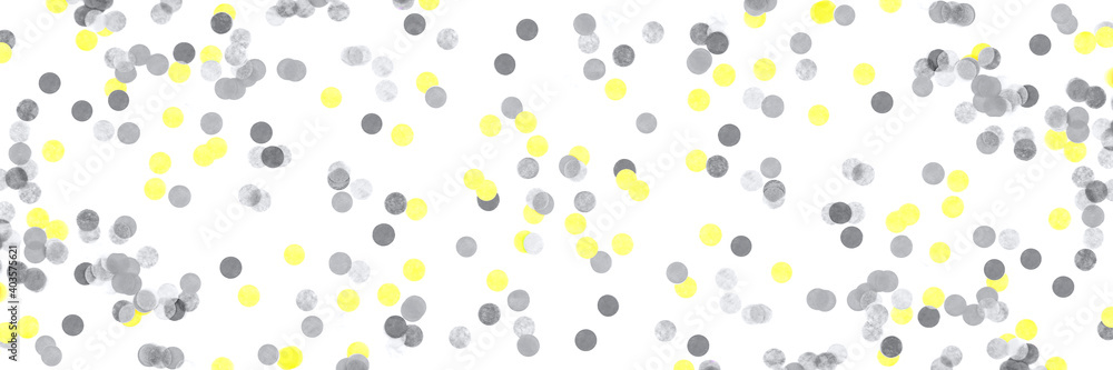 Banner of yellow and gray confetti isolated on white background. Banner. Banner of yellow and gray confetti isolated on white background. Banner.