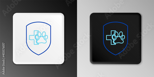 Line Animal health insurance icon isolated on grey background. Pet protection icon. Dog or cat paw print. Colorful outline concept. Vector.
