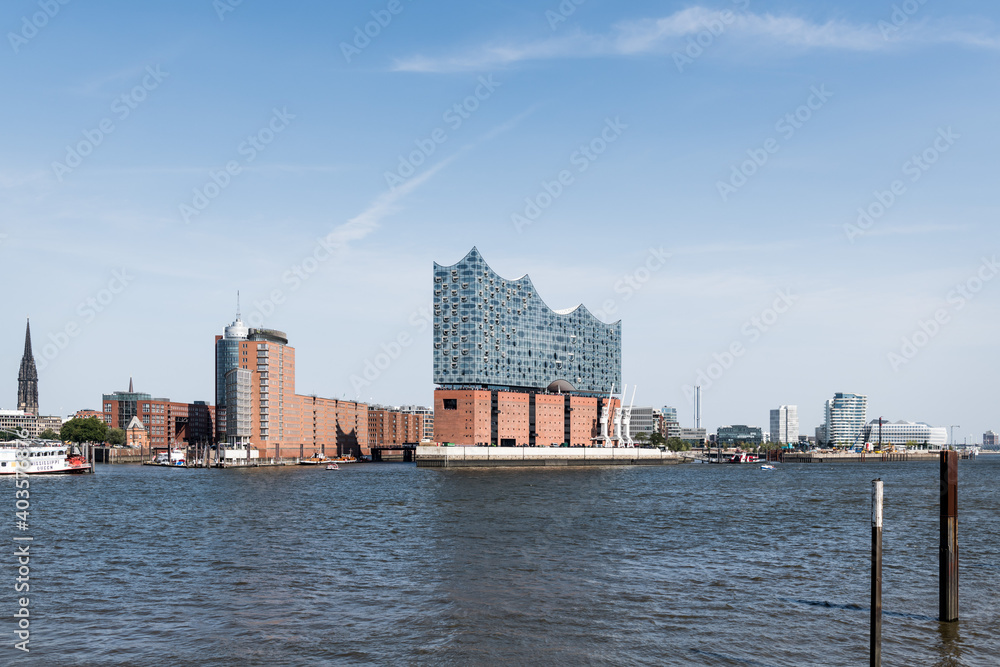 The modern Elbphilarmonie in Hamburg Germany is a tourist site located at the bank of river Elbe.