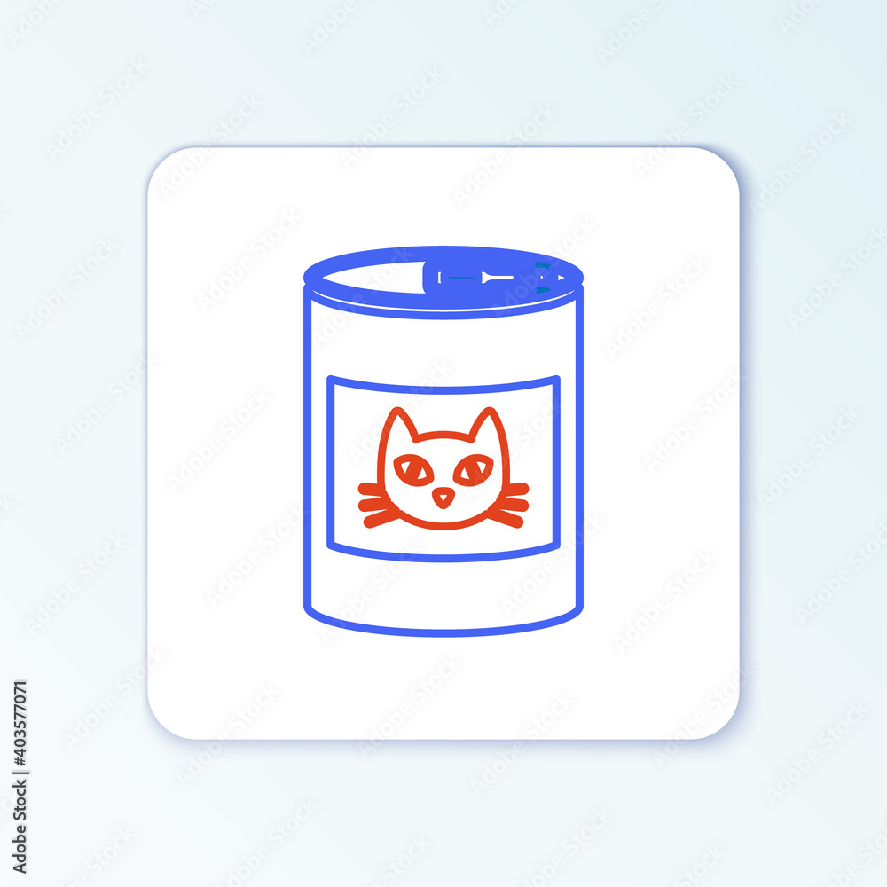 Line Canned food for cat icon isolated on white background. Food for animals. Pet dog food can. Colorful outline concept. Vector. Line Canned food for cat icon isolated on white background. Food for animals. Pet dog food can. Colorful outline concept. Vector.