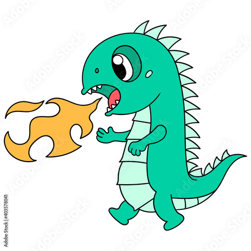 cute dinosaurs are spitting out hot flames, doodle icon image