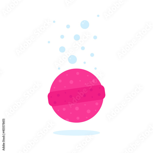 pink bath bomb with soap bubbles