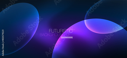 Neon ellipses abstract backgrounds. Shiny bright round shapes glowing in the dark. Vector futuristic illustrations for covers, banners, flyers and posters and other