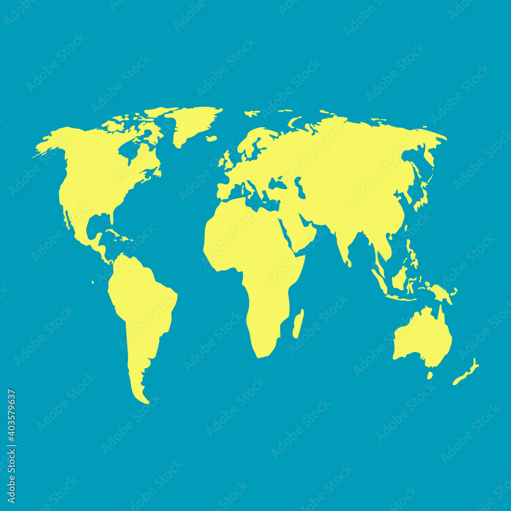 world map yellow on blue background vector