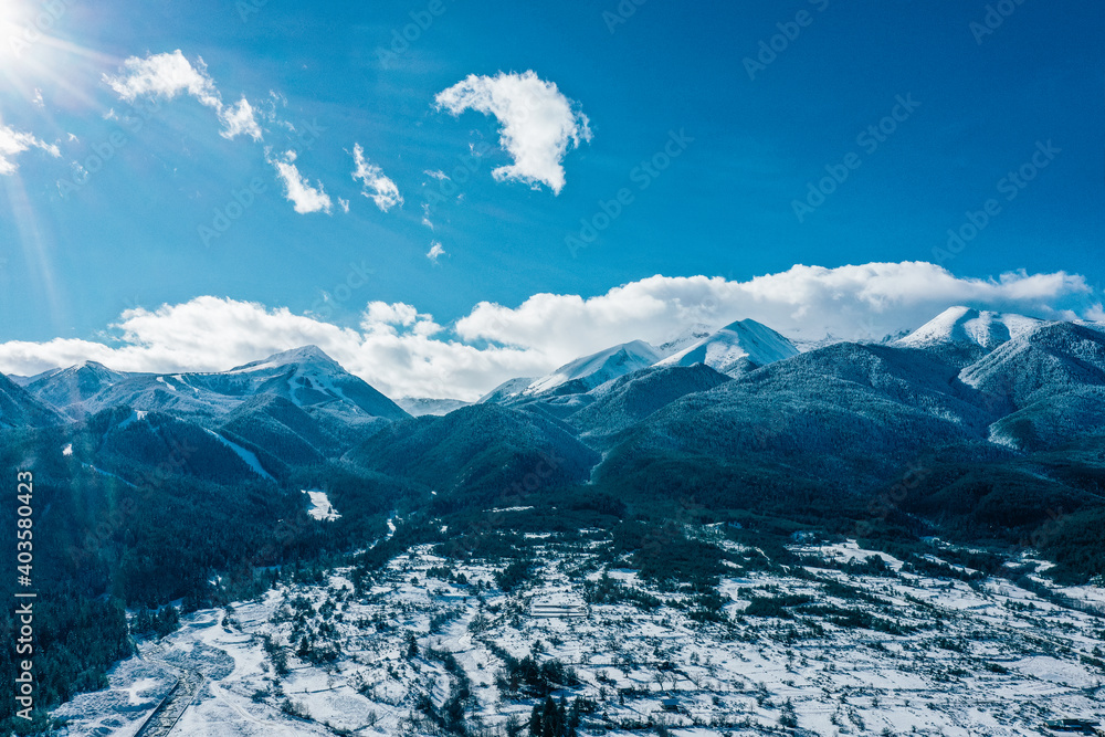 Bulgaria, Pirin mountains, Bansko ski resort, winter. Amazing alpine landscape.