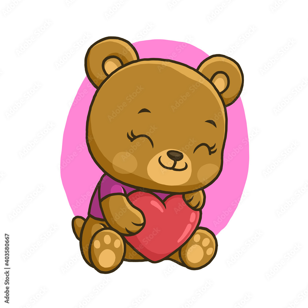 Naklejka premium Cute bear holding love isolated on white background.