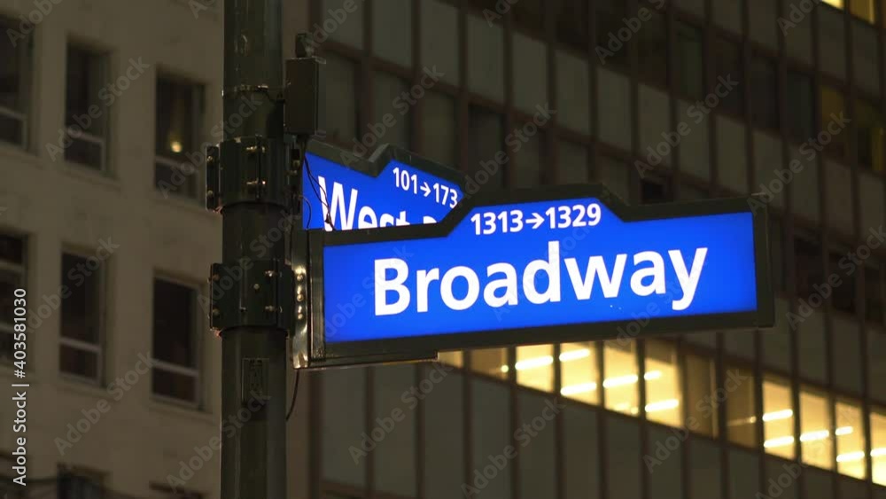 Broadway and West Street Sign In New York City in 4K Slow motion 60fps
Broadway and West Street Sign In New York City in 4K Slow motion 60fps