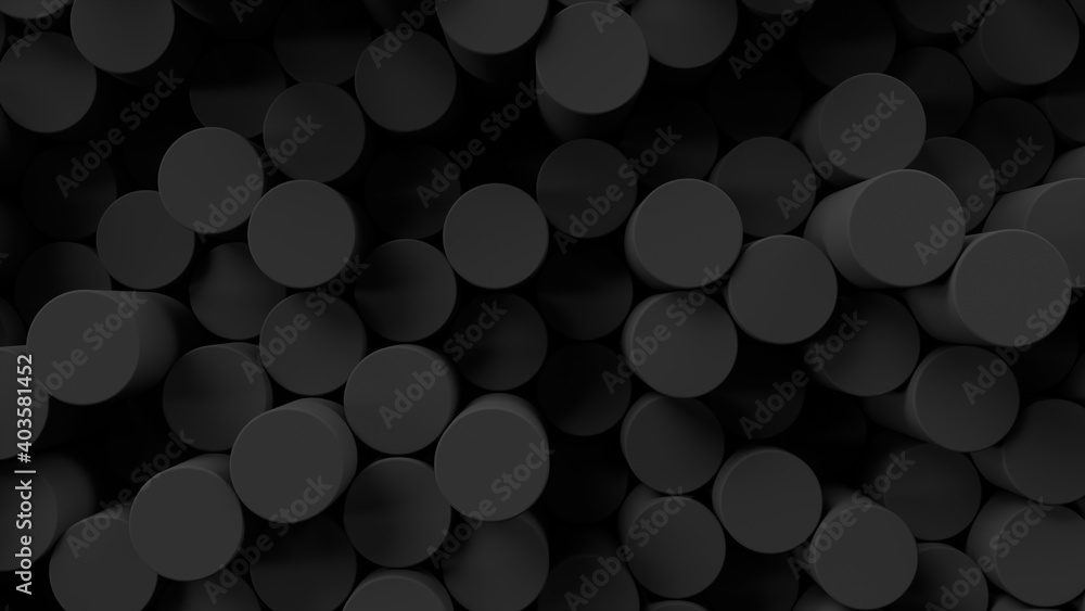 Round mosaic surface with random black carbon cylinders. Abstract geometric background. 3d rendering illustration. Round mosaic surface with random black carbon cylinders. Abstract geometric background. 3d rendering illustration.