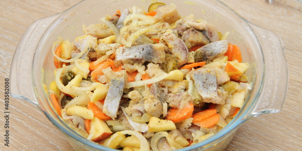 fresh homemade herring salad with apple and onions fresh homemade herring salad with apple and onions